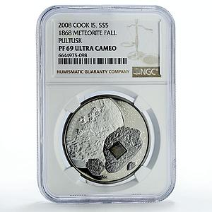 Cook Islands 5 dollars Meteorites Falls Pultusk Space PF69 NGC silver coin 2008