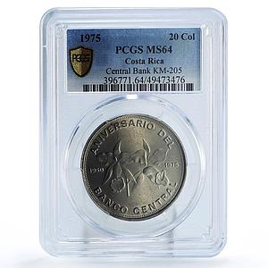 Costa Rica 20 colones Central Bank 25th Anniversary MS64 PCGS nickel coin 1975
