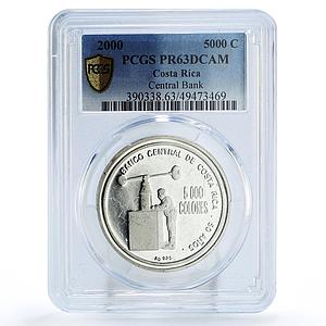 Costa Rica 5000 colones Central Bank Screw Press PR69 PCGS silver coin 2000
