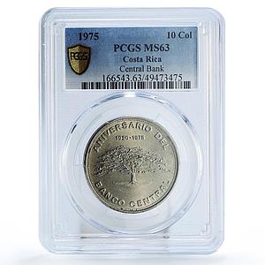 Costa Rica 10 colones Central Bank 25th Anniversary MS63 PCGS nickel coin 1975