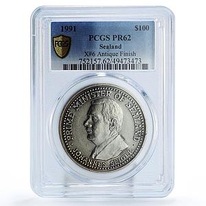 Sealand 100 dollars Johannes Seiger Politics X#6 PR62 PCGS silver coin 1991