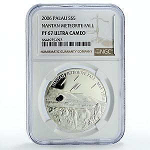 Palau 5 dollars Meteorites Fall Nantan Bulls Space PF67 NGC silver coin 2006