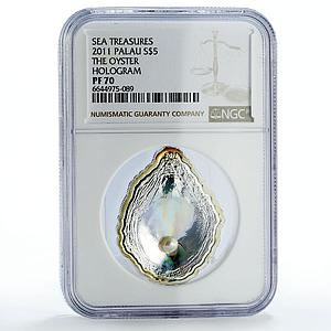 Palau 5 dollars Sea Treasures Marine Life Oyster Pearl PF70 NGC silver coin 2011