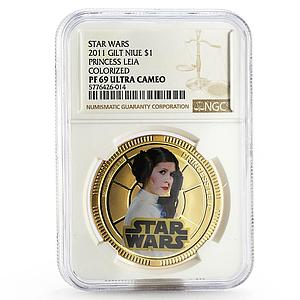 Niue 1 dollar Star Wars Princess Leia Organa Alliance PF69 NGC gilded coin 2011