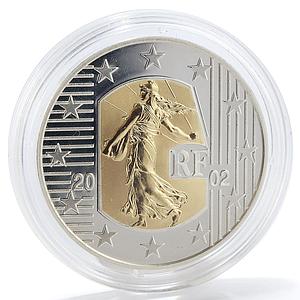 France 5 € Seed Sower Freedom Equality Fraternity silver with gold insert 2002