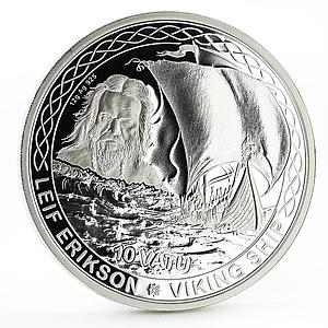 Vanuatu 10 vatu Leaf Erikson and His Viking Ship proof silver coin 2017