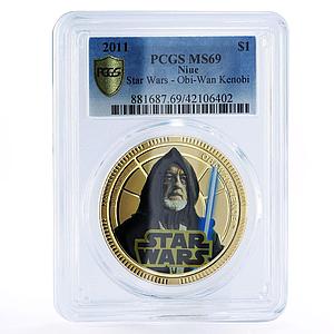 Niue 1 dollar Star Wars series Obiwan Kenobi MS69 PCGS gilded copper coin 2011