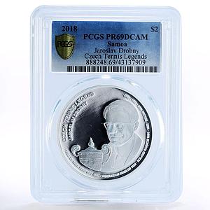 Samoa 2 dollars Czech Tennis Legends Jaroslav Drobny PR69 PCGS silver coin 2018