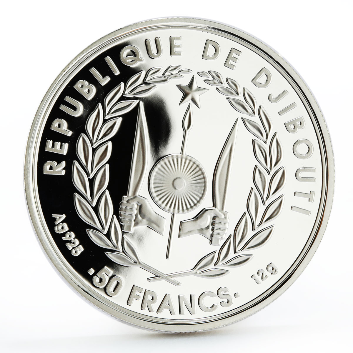 Djibouti 50 francs Tour de France Cycling White Jersey colored silver coin 2018