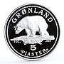 Denmark Greenland 5 piaster Endangered Wildlife Polar Bear silver coin 1987