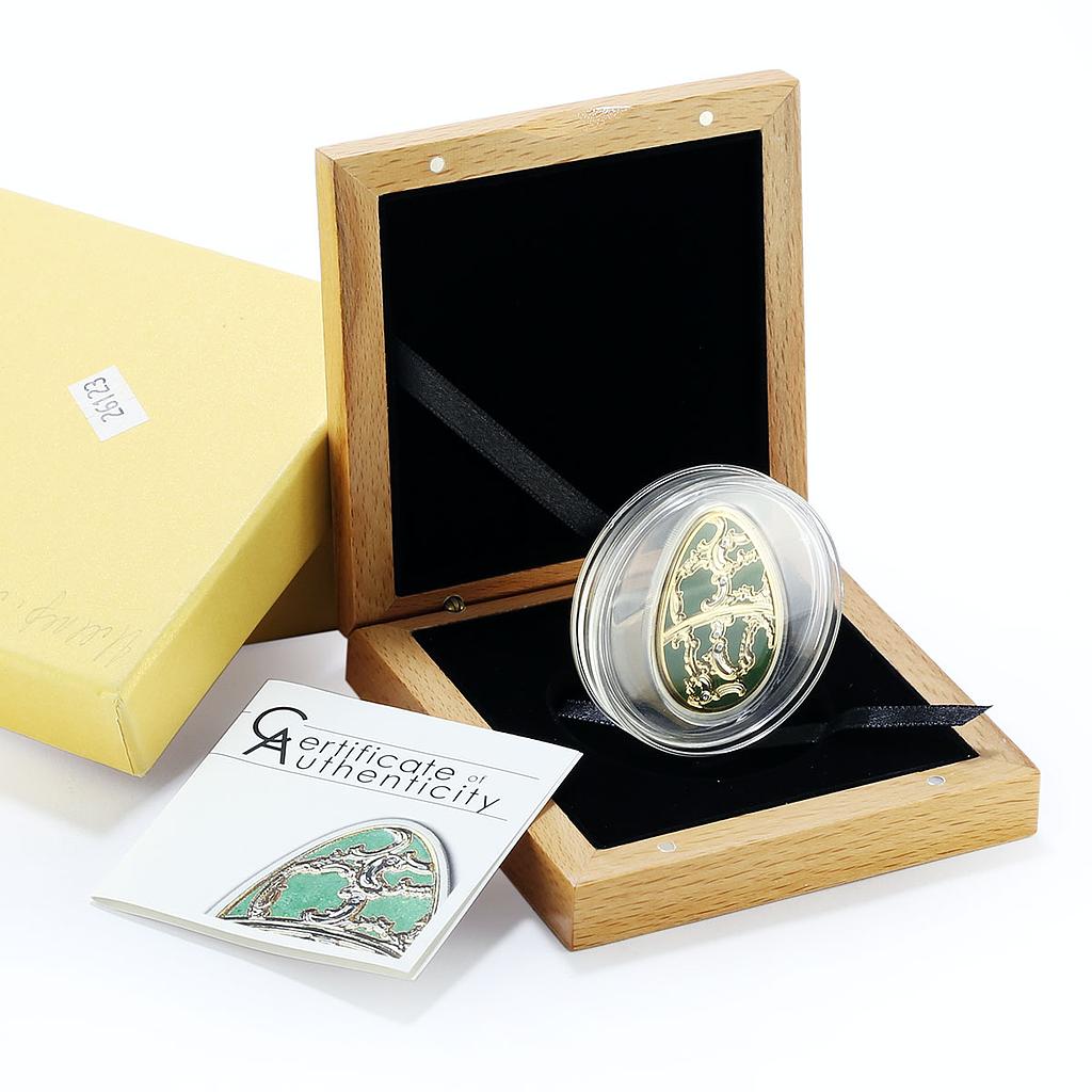 Cook Islands 5 dollars Imperial Faberge in Cloisonne Olive Egg silver coin 2013