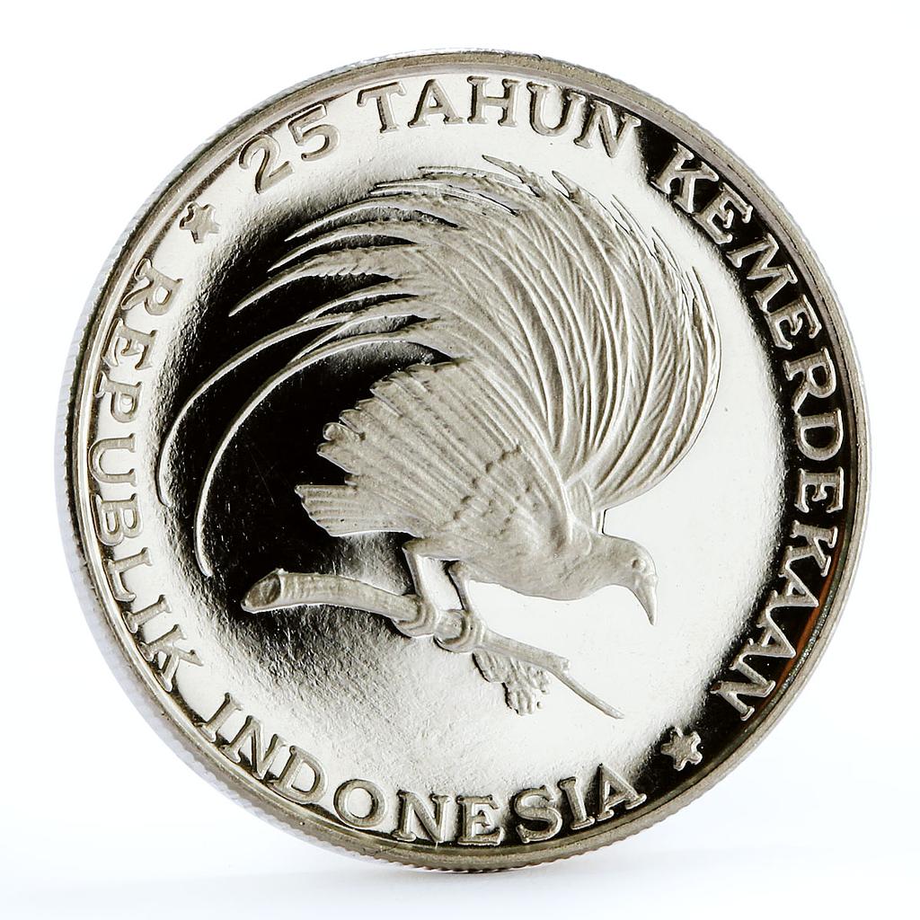 Indonesia 200 rupiah 25th Anniversary Independence Great Bird silver coin 1970