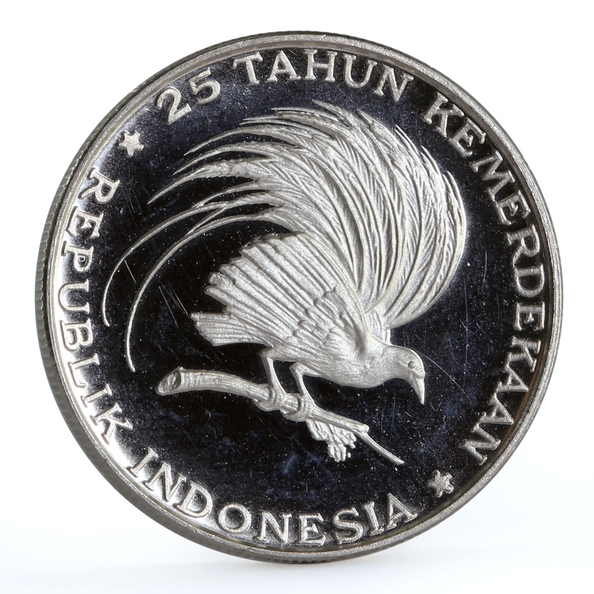 Indonesia 200 rupiah 25th Anniversary Independence Great Bird silver coin 1970