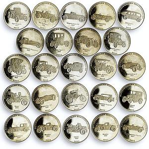 Congo set of 24 coins Historical Automobiles Collection CuNi coins 2002 - 2003