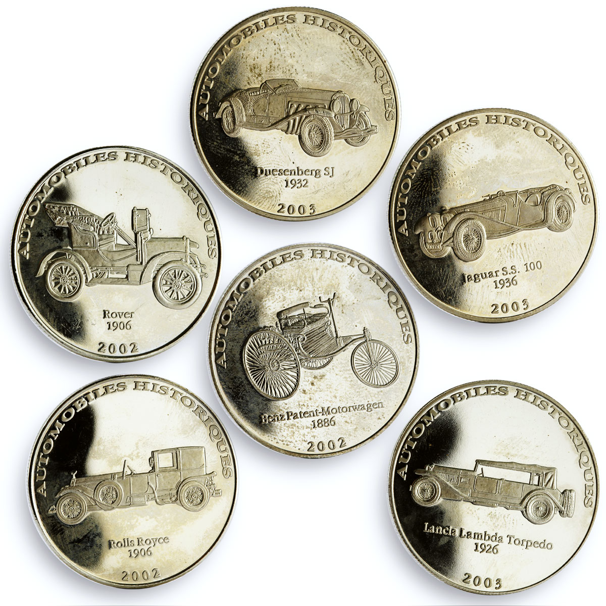 Congo set of 24 coins Historical Automobiles Collection CuNi coins 2002 - 2003