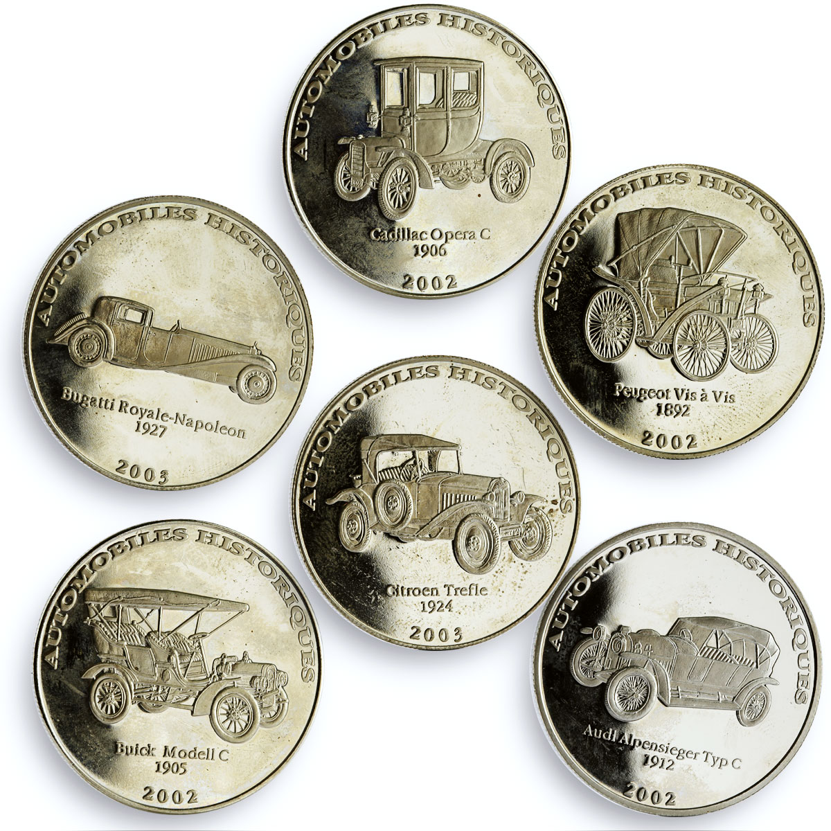 Congo set of 24 coins Historical Automobiles Collection CuNi coins 2002 - 2003