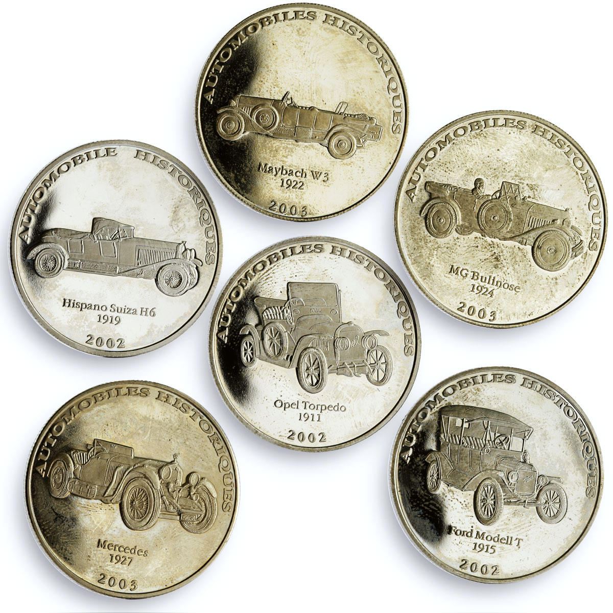 Congo set of 24 coins Historical Automobiles Collection CuNi coins 2002 - 2003