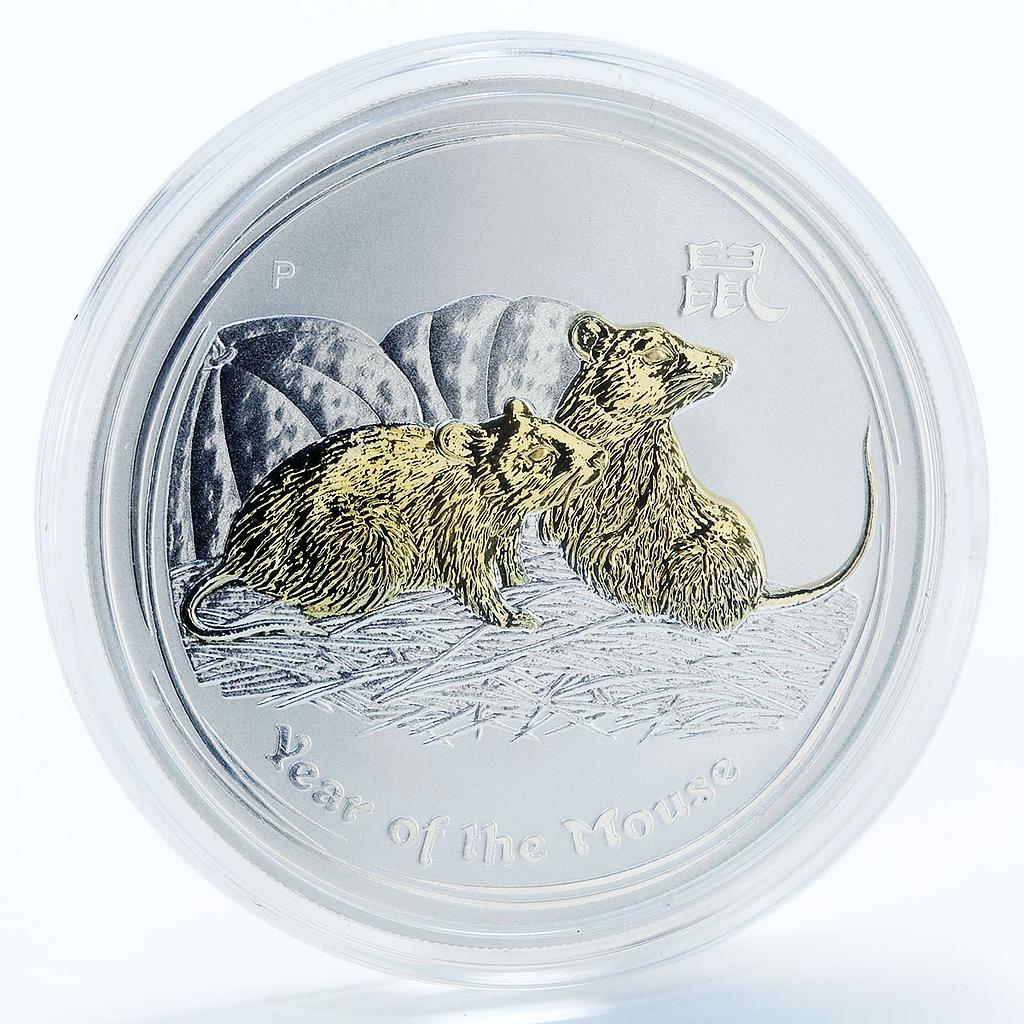 Australia 1 dollar Year of the Mouse Series II gilded silver coin 2008