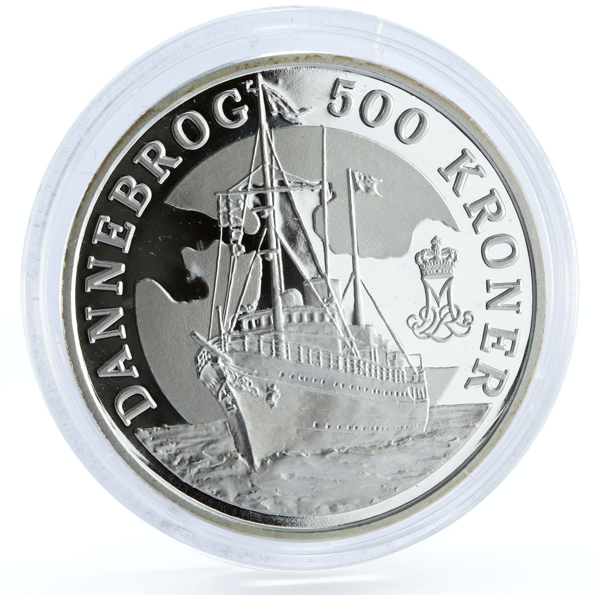 Denmark 500 kroner The Royal Yacht Dannebrog Ship Clipper proof silver coin 2008