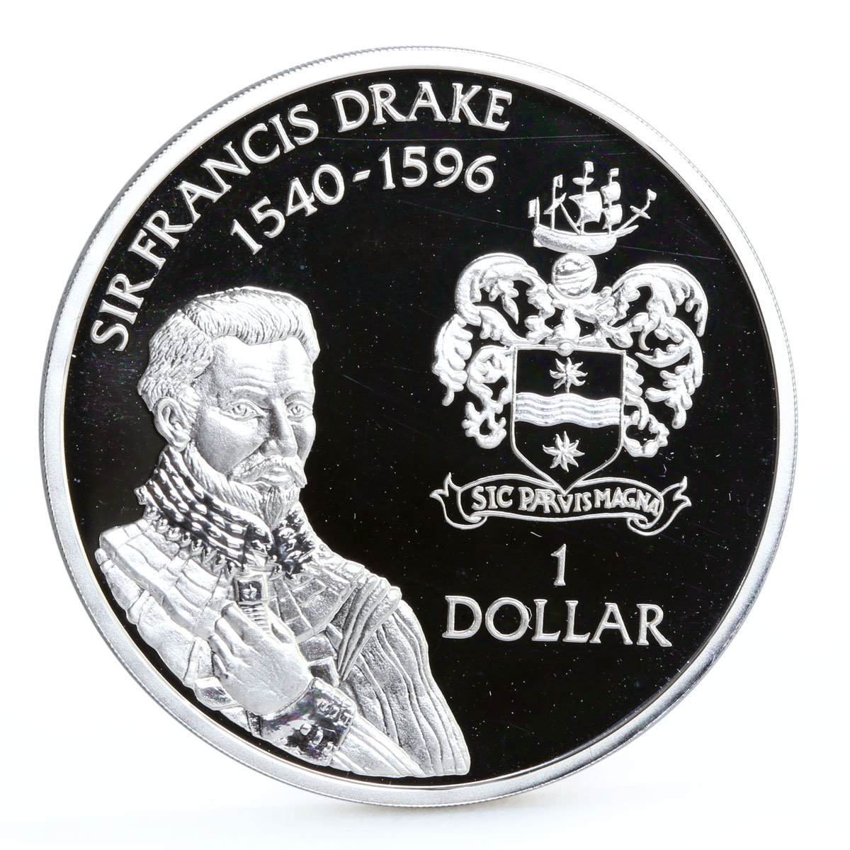 Cayman Islands 1 dollar English Pirate Sir Francis Drake proof silver coin 1994