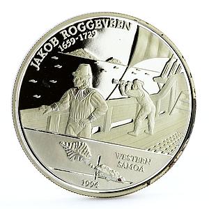 Samoa 10 dollars Dutch Explorer Jacob Roggeveen Ship Clipper silver coin 1994