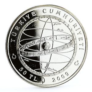 Turkey 50 lira Ottoman Polymath Katip Celebi Science Emblems silver coin 2009