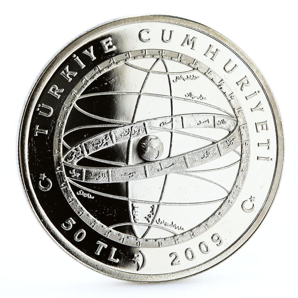 Turkey 50 lira Ottoman Polymath Katip Celebi Science Emblems silver coin 2009