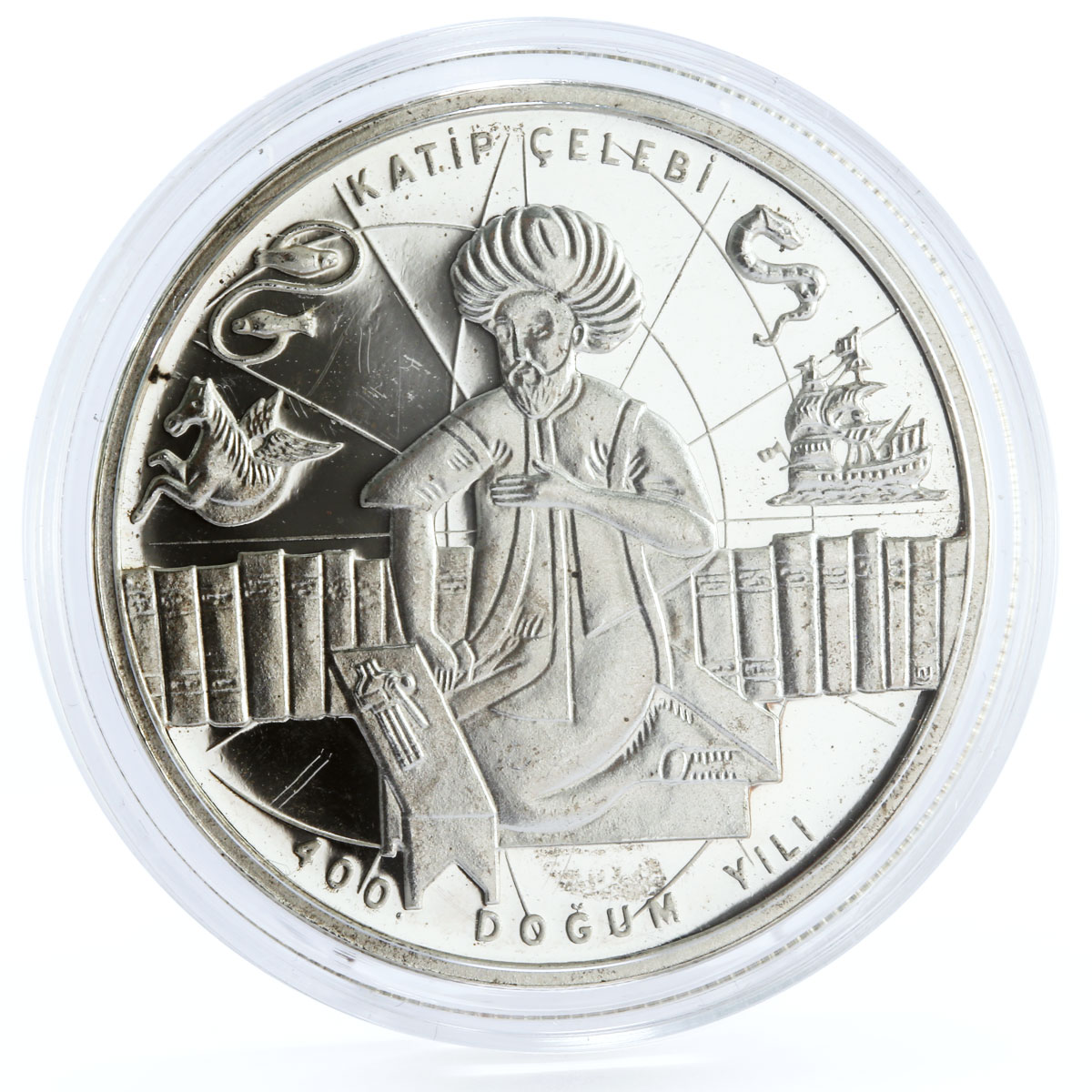 Turkey 50 lira Ottoman Polymath Katip Celebi Science Emblems silver coin 2009