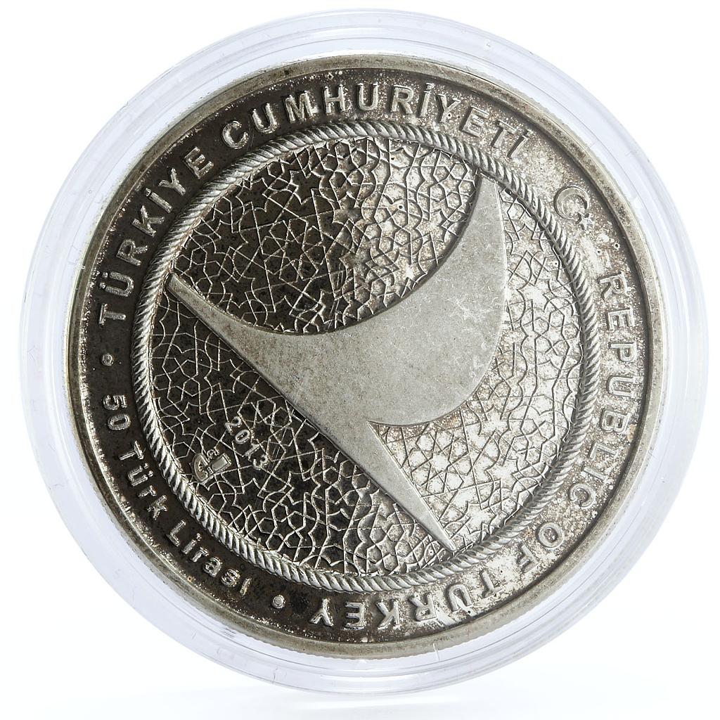 Turkey 50 lira 80 Years of Turkish Airlines Planes Aircraft silver coin 2013