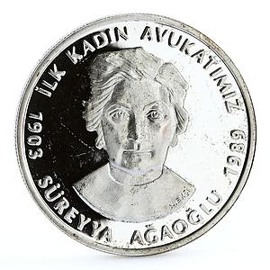 Turkey 15000000 lira Poet Writer Sureyya Agaoglu Literature silver coin 2003