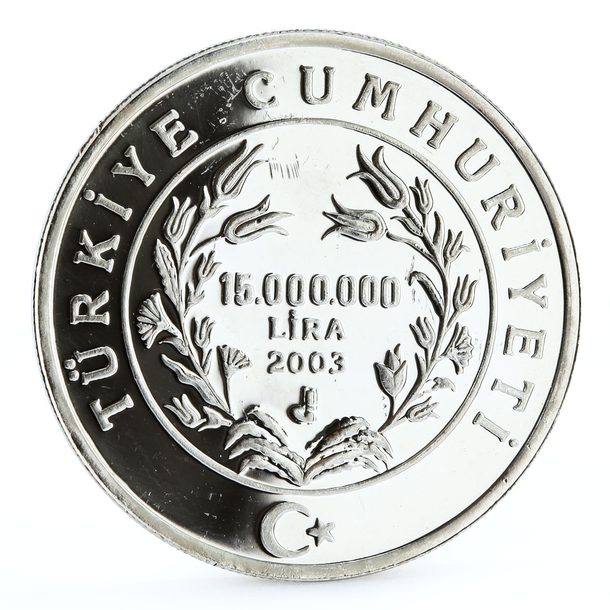 Turkey 15000000 lira Poet and Writer Sureyya Agaoglu Literature silver coin 2003