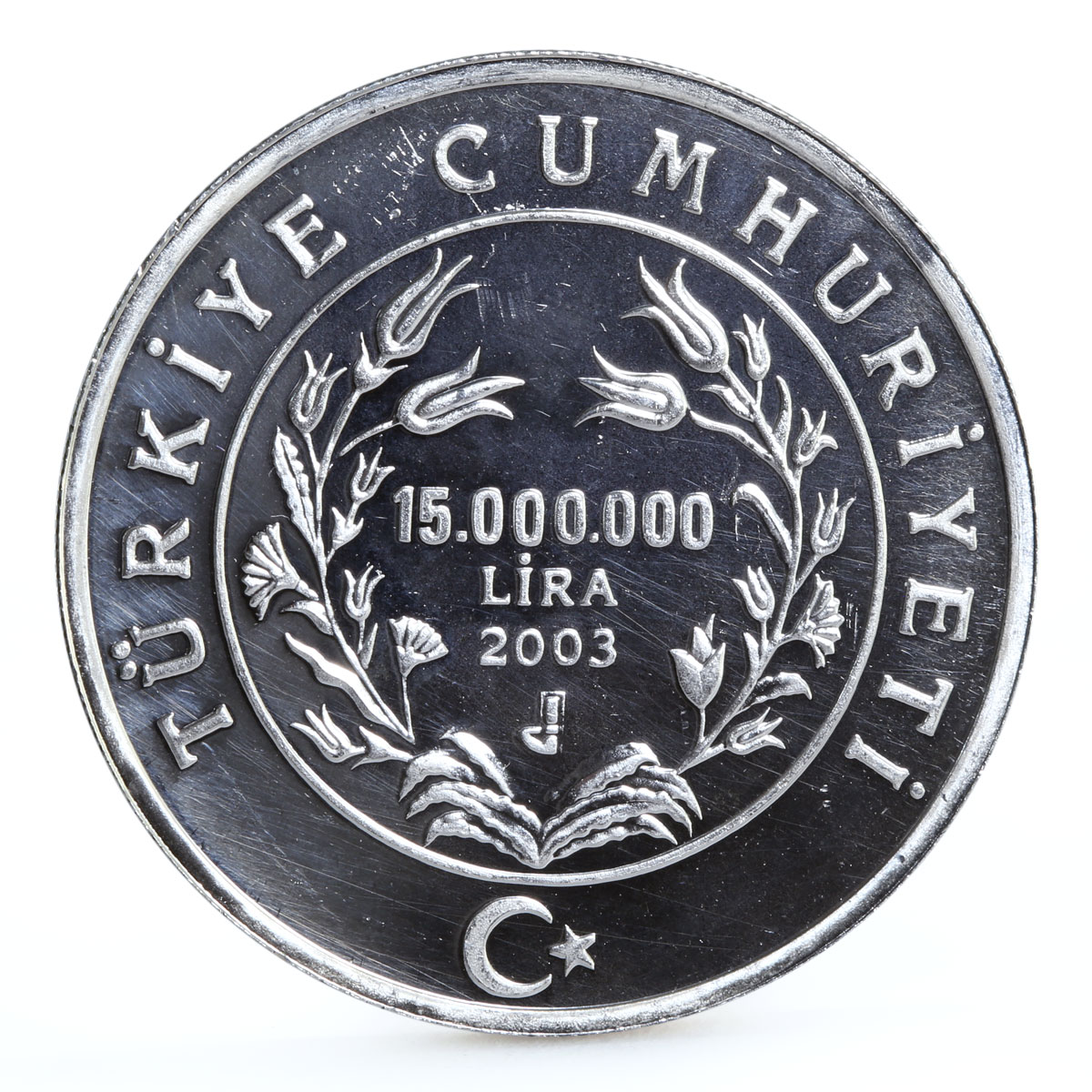 Turkey 15000000 lira Poet and Writer Sureyya Agaoglu Literature silver coin 2003