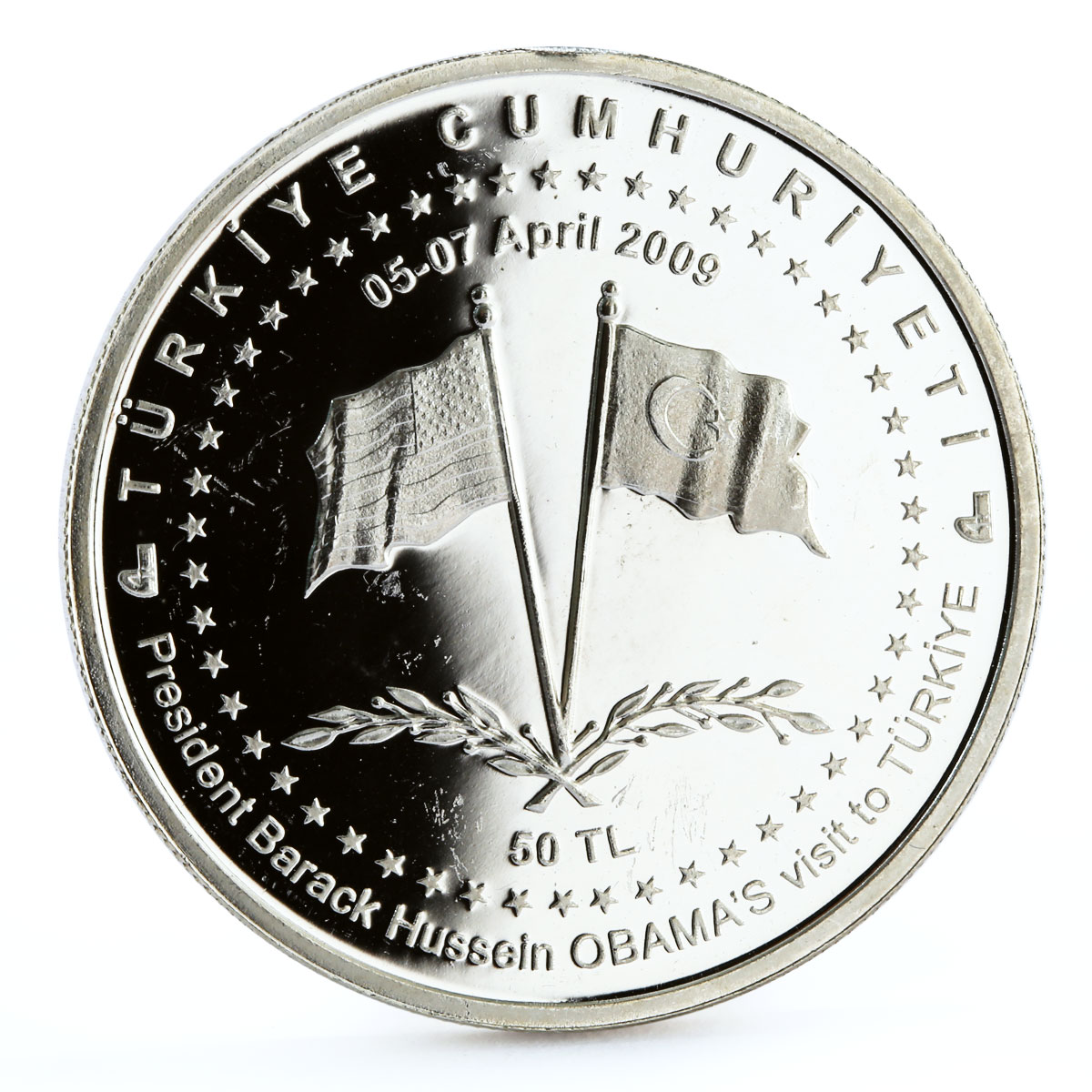 Turkey 50 lira Visit of American President Barack Obama proof silver coin 2009