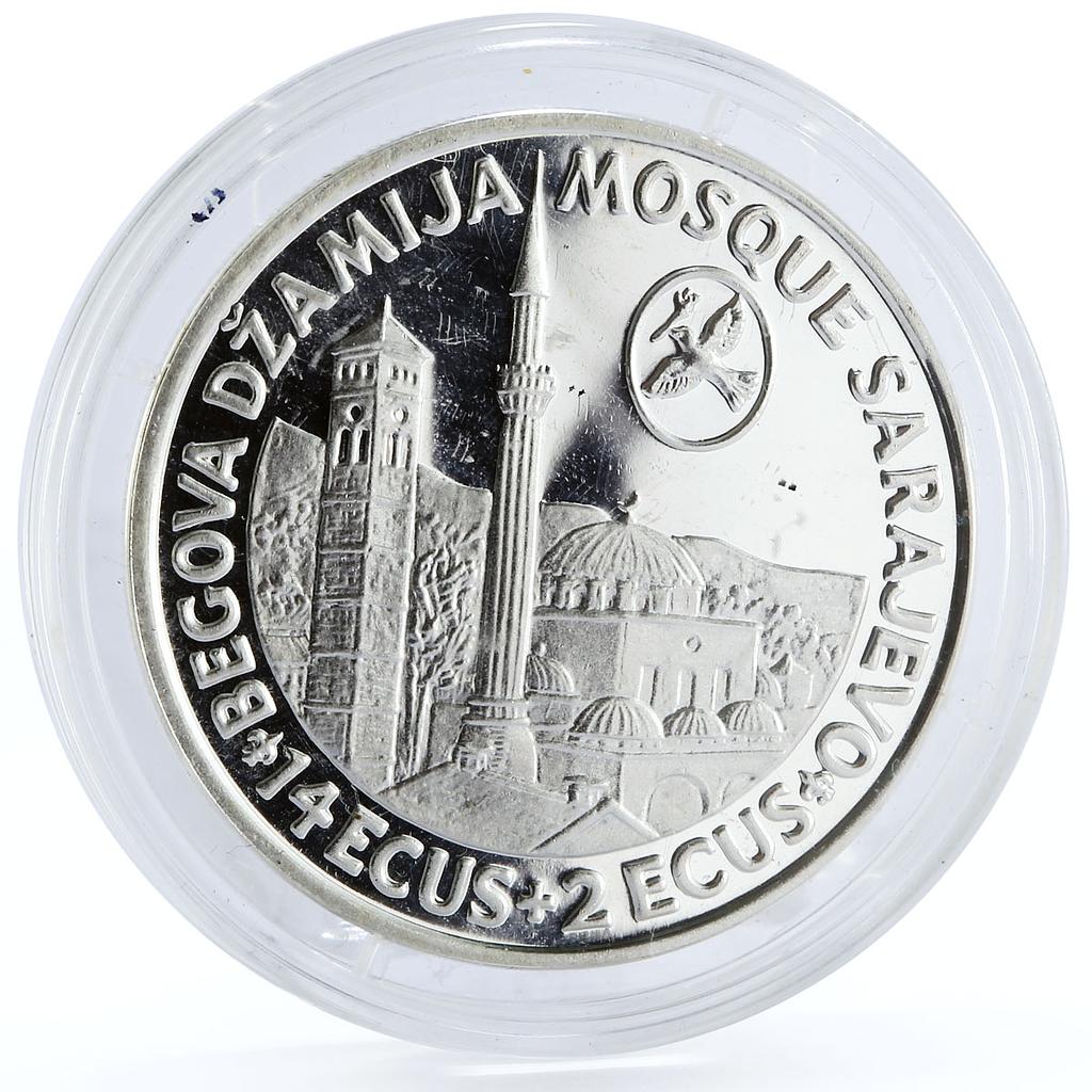 Bosnia and Herzegovina 16 ecu Sarajevo Mosque Landscape proof silver coin 1993