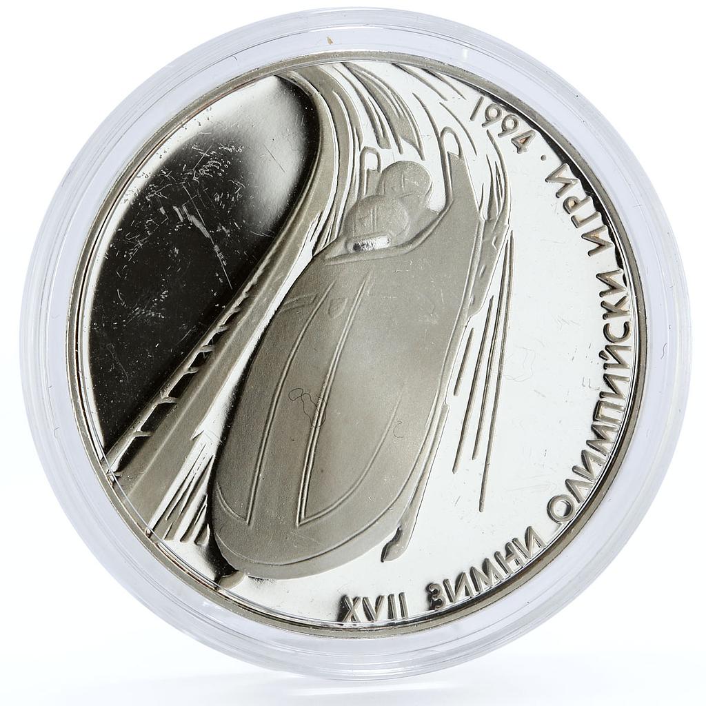 Bulgaria 100 leva Lillehammer Winter Olympic Games Bobsleigh silver coin 1993