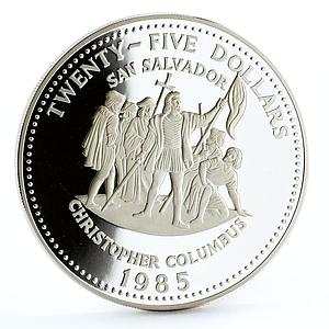 Bahamas 25 dollars Christopher Columbus San Salvador proof silver coin 1985