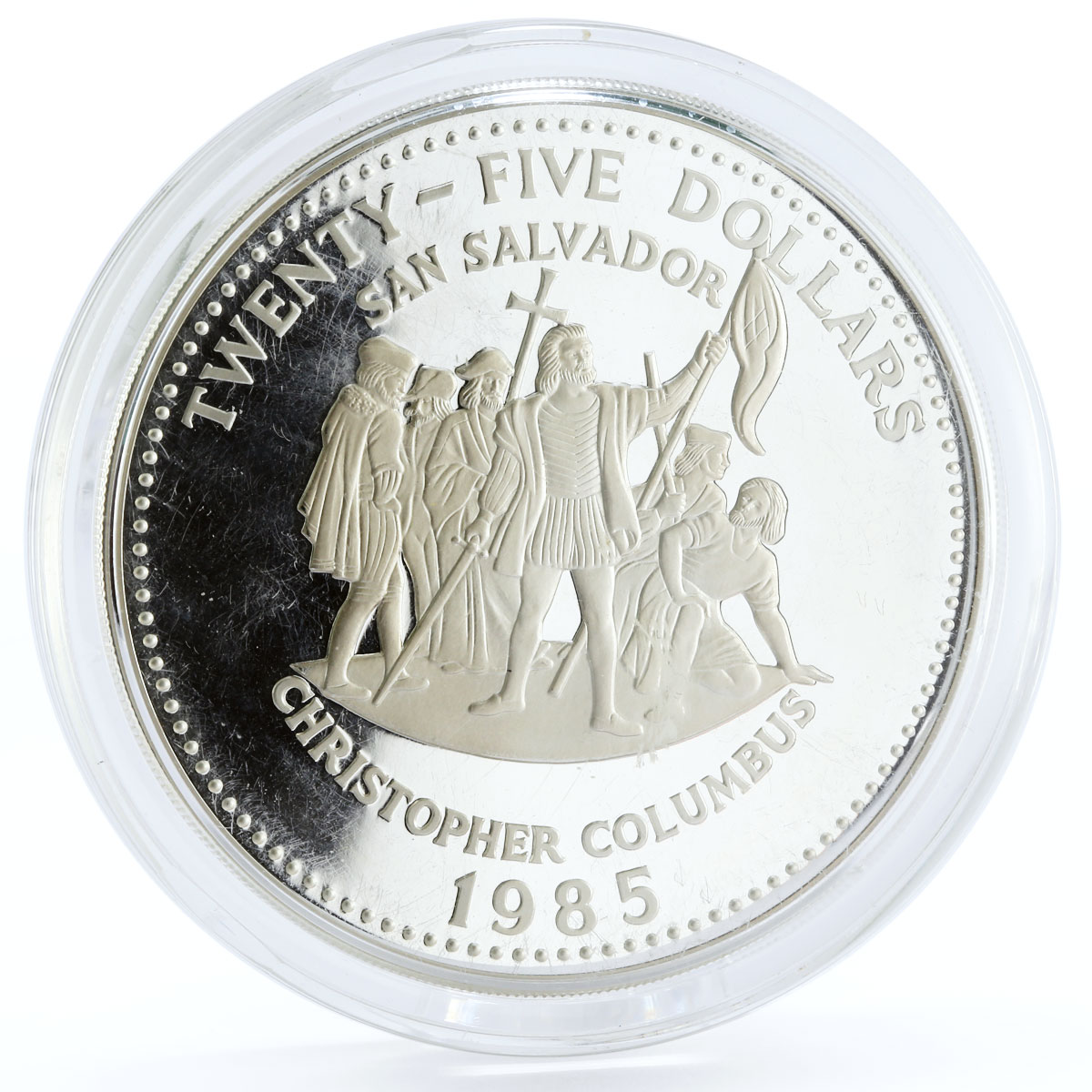 Bahamas 25 dollars Christopher Columbus San Salvador proof silver coin 1985