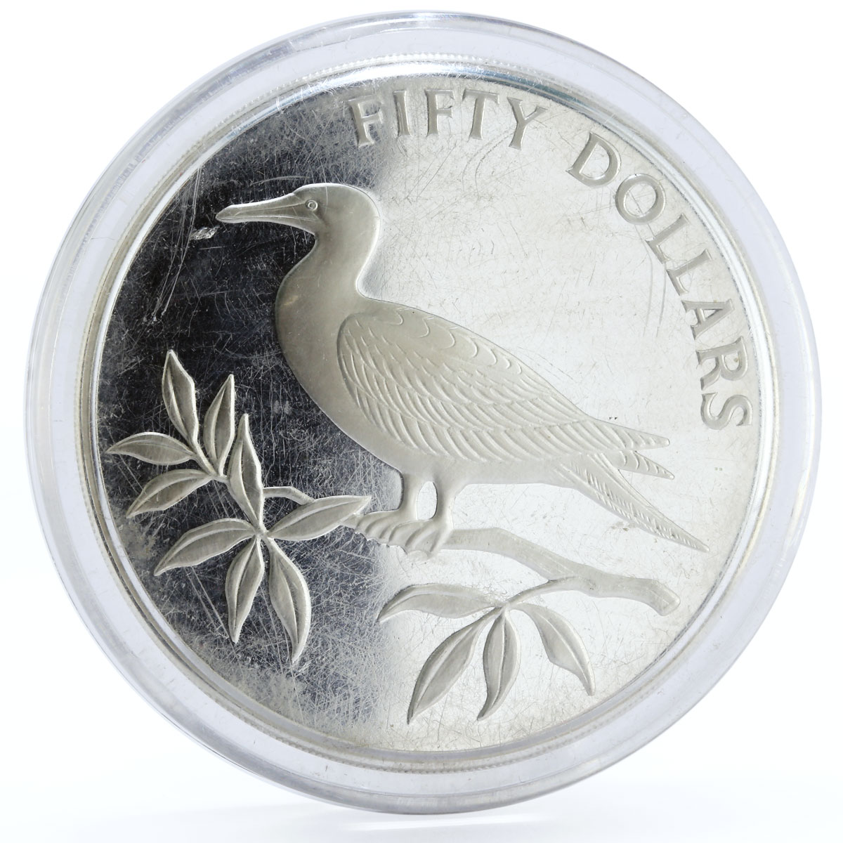 Belize 50 dollars Endangered Wildlife Red Foot Booby Bird Fauna silver coin 1985