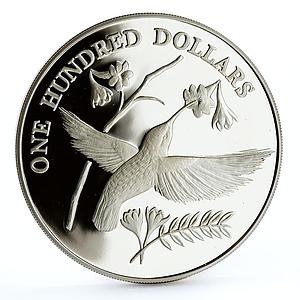 St Kitts and Nevis 100 dollars Endangered Wildlife Humming Bird silver coin 1988
