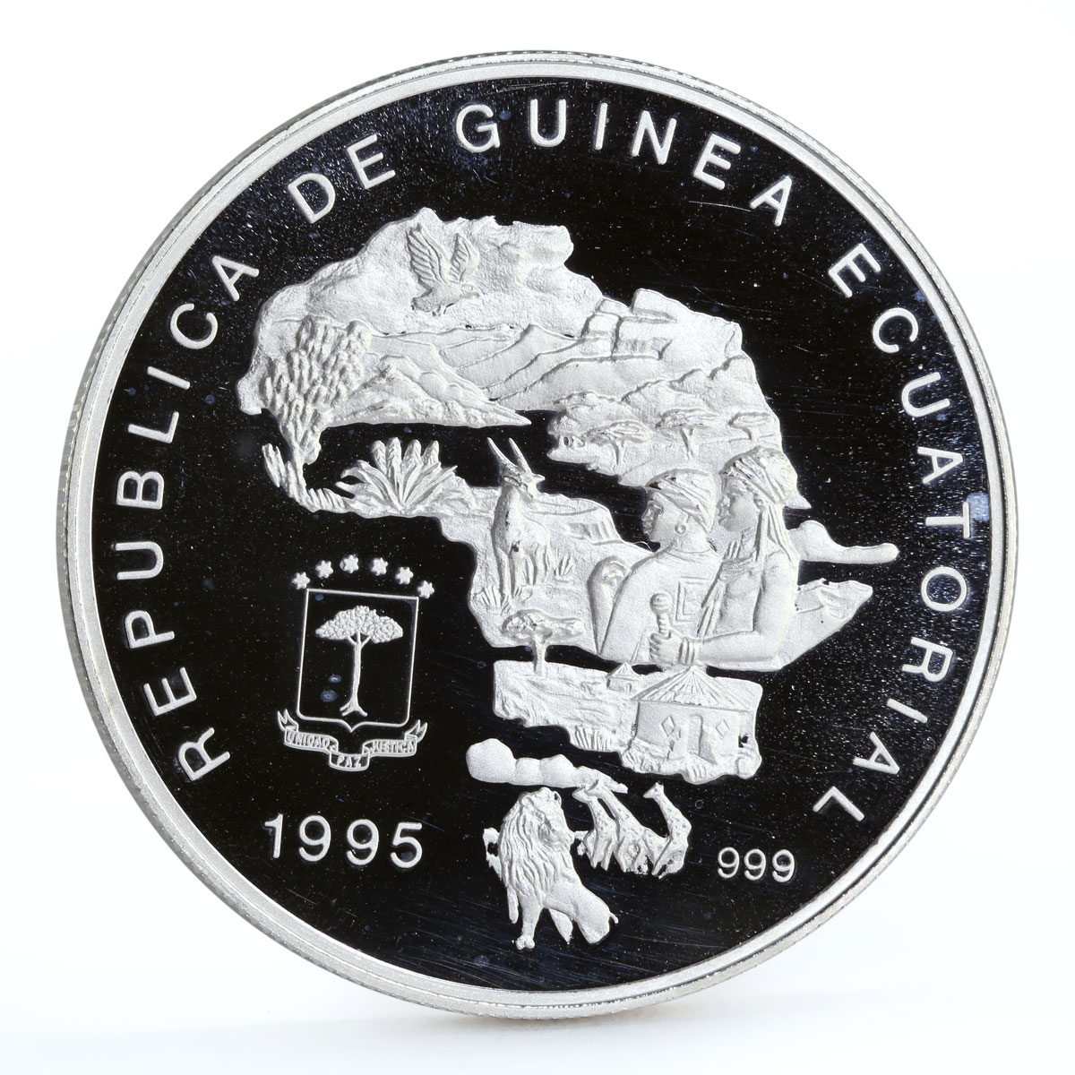 Equatorial Guinea 7000 francos Endangered Wildlife Elephants silver coin 1995