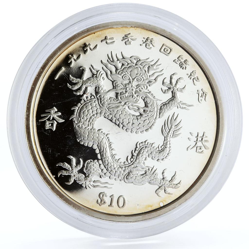 Liberia 10 dollars Return of Hong Kong to China Dragon proof silver coin 1997