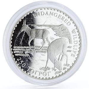 Mongolia 250 togrog Endangered Wildlife series Two Saigas proof silver coin 1993