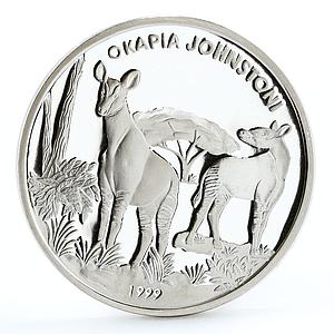 Chad 1000 francs Conservation Wildlife Okapi Johnson Fauna silver coin 1999