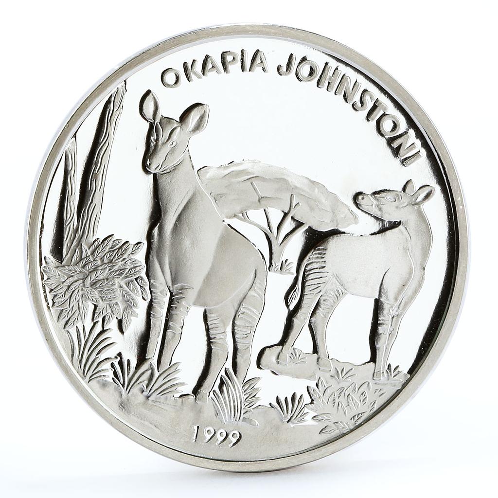 Chad 1000 francs Conservation Wildlife Okapi Johnson Fauna silver coin 1999