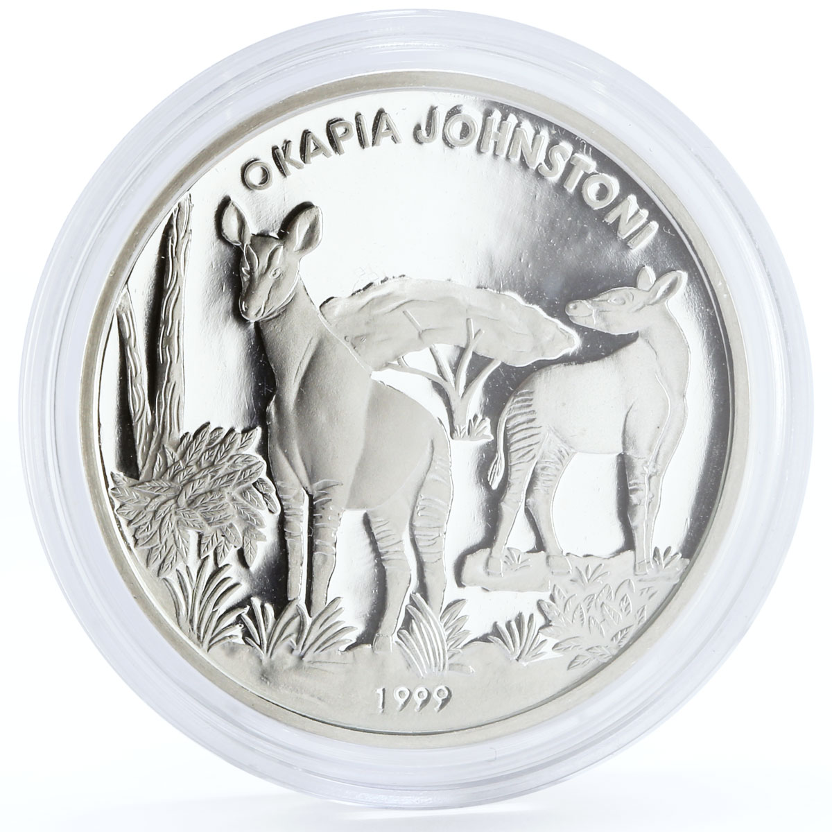 Chad 1000 francs Endangered Wildlife Okapi Johnson Fauna silver coin 1999