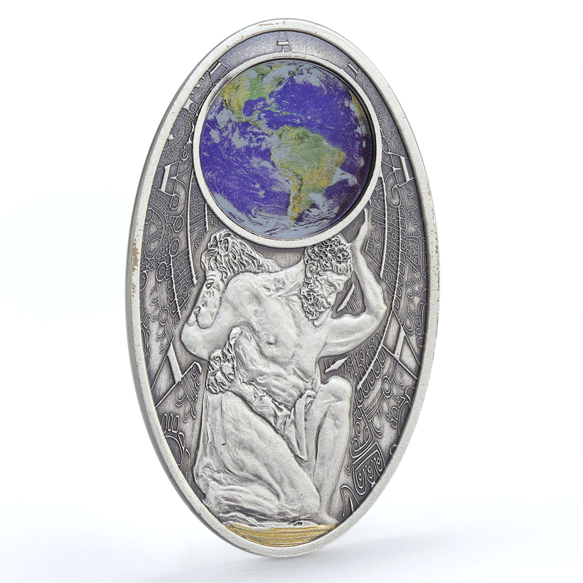 Fiji 10 dollars Apocalypse Greek Titan Atlas Mythology hologram silver coin 2012