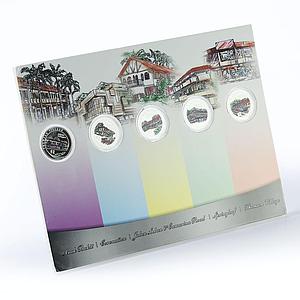 Singapore set of 5 coins Urban Villages Landscapes colored silver coins 2005