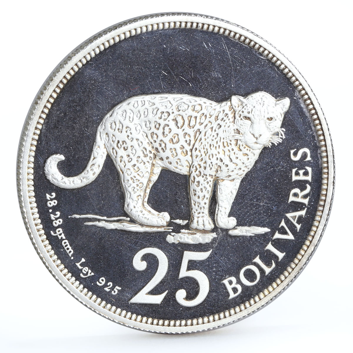 Venezuela 25 bolivares Endangered Widllife Leopard Cat Fauna silver coin 1975