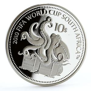 Nauru 10 dollars Football World Cup in South Africa Octopus silver coin 2010