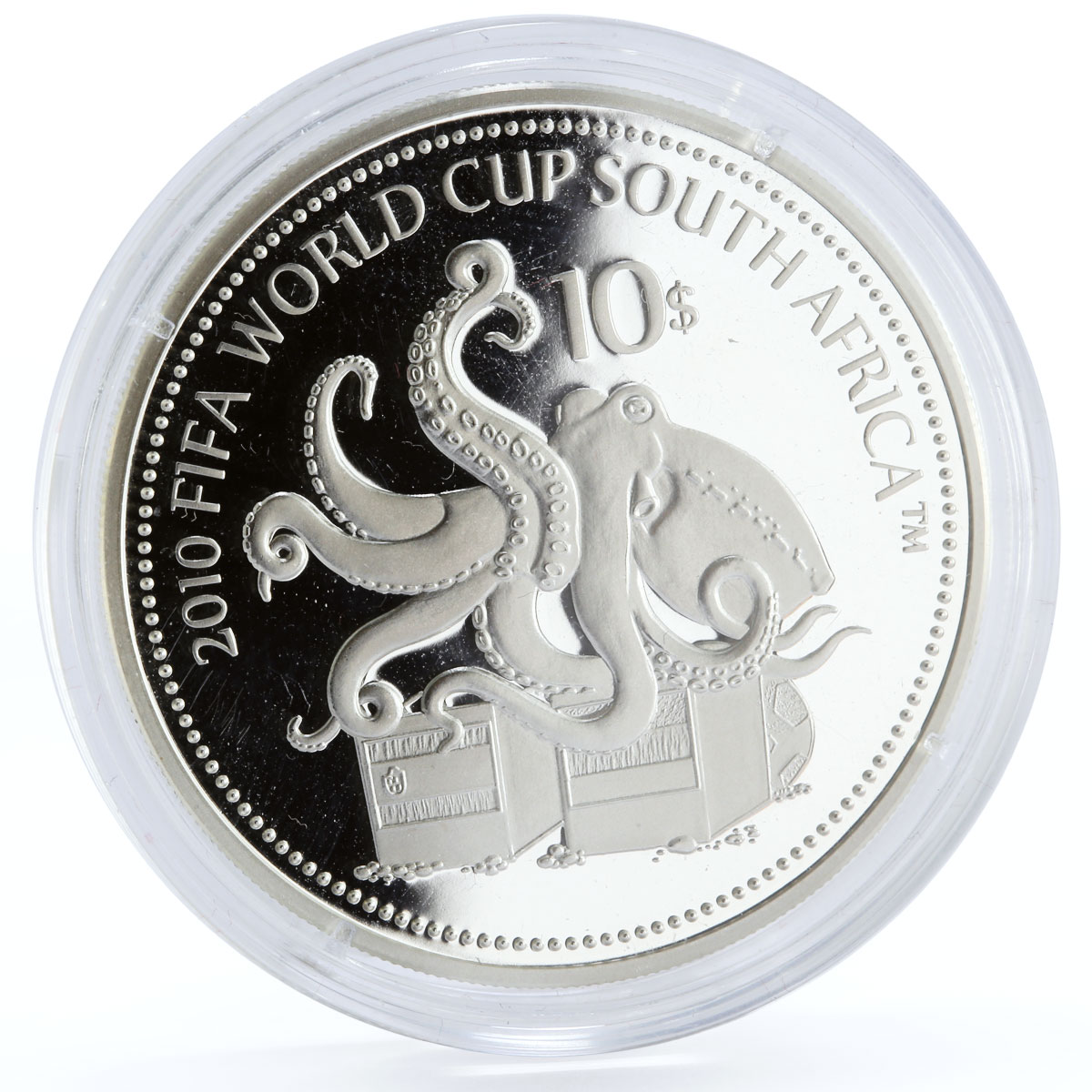 Nauru 10 dollars Football World Cup in South Africa Octopus silver coin 2010